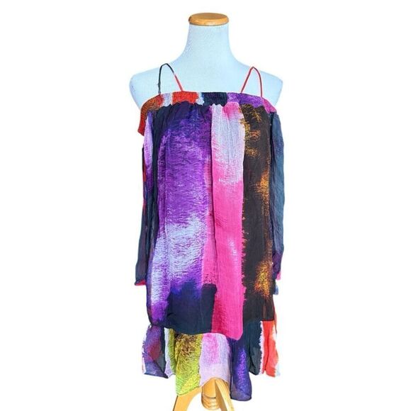 Womens Loved by Anthropologie Floreat Zora Off Shoulder Multicolor Dress - Sz XS - Picture 1 of 2